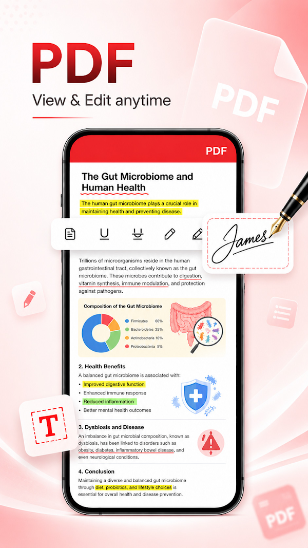 All Document Reader & Editor promotional screenshot showing PDF viewing